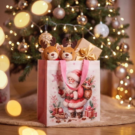 Weihnachtliche Geschenktaschen aus Vliesstoff, 23 × 22 × 11 cm, 12 Stück