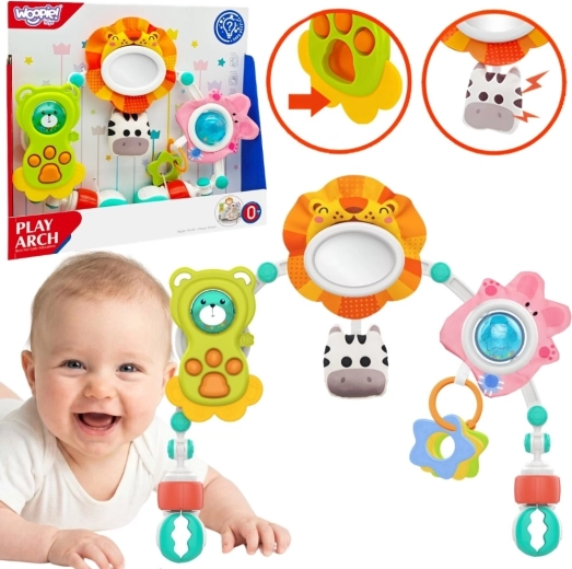 Woopie Baby Sensorik-Spielbogen für Kinderwagen und Babybett mit Tieren (Löwe und Bärchen)