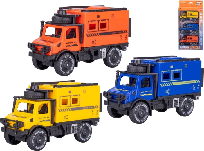 Set aus drei Offroad-Spielzeugautos mit Schwungrad, 11,5 cm