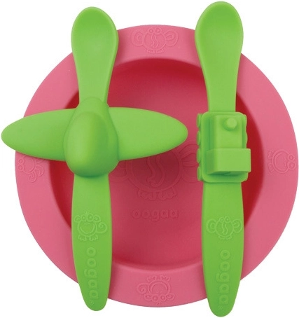 Kinder-Geschirrset Oogaa rosa mit Grün