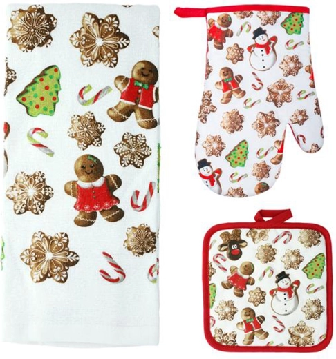 Küchenset Lebkuchen – Ofenhandschuh, Topflappen und Geschirrtuch