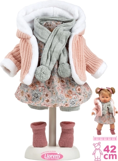 Kleidung für Puppe 42 cm – rosa Strickset mit Schal und Rock