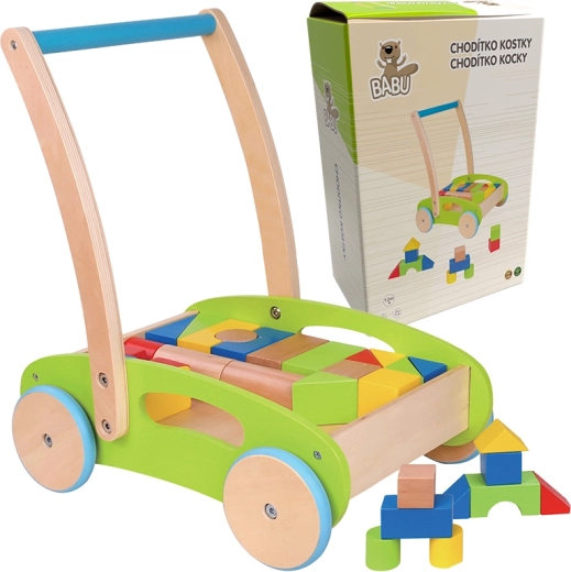BABU Holzlauflernwagen mit Bauklötzen