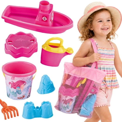 Woopie Sand- und Wasserspielset mit Boot und Tasche rosa 9 tlg.
