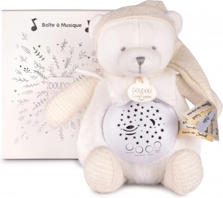Doudou et Compagnie musikalisches Nachtlicht mit Sternprojektion – weißer Teddybär – Geschenkset