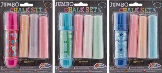 Bürgersteig-Kreiden Jumbo mit Halter, 3 Stk.