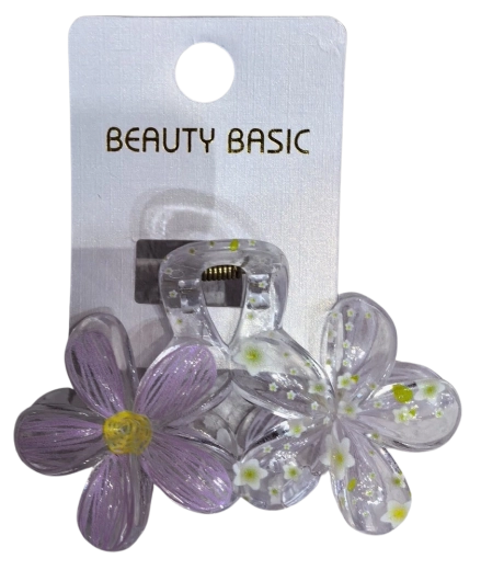 Haarclip PINK transparent mit zwei Blumen violett