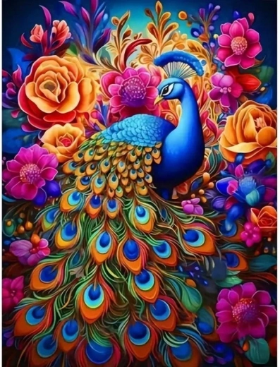 Norimpex Malen nach Zahlen Pfau in bunten Blumen 40 × 50 cm