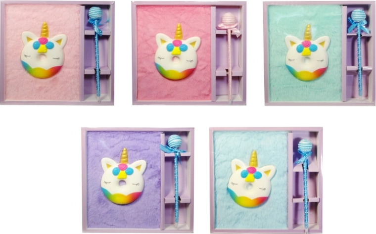 Plüsch-Tagebuch mit Einhorn und Kugelschreiber