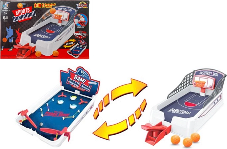 Geschicklichkeitstischspiel 2-in-1: Flipper und Basketball