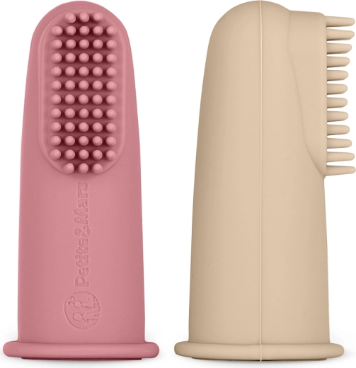 Petite&Mars Set silikonischer Fingerzahnbürsten Rose & Sand, 2 Stk.