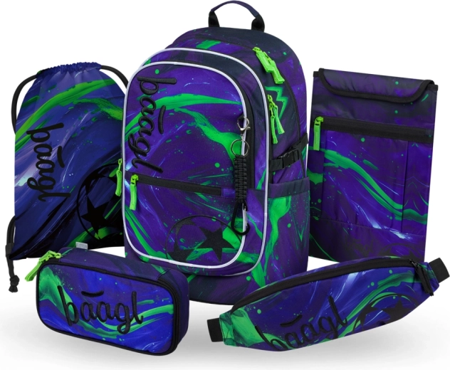 Baagl Set 5 Core Football Champion: Schulrucksack, Federmäppchen, Turnbeutel, Bauchtasche und Laptophülle GRS