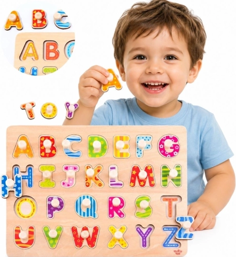 Tooky Toy Montessori-Holz-Steckpuzzle Alphabet mit Griffen
