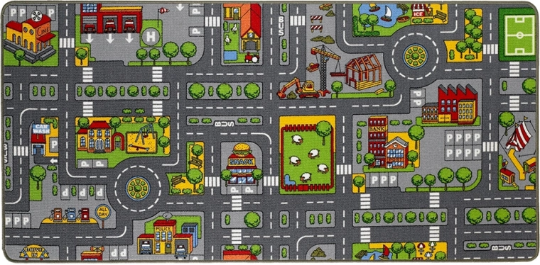 Beidseitiger Kinder-Spielteppich 2-in-1 Stadt und Bauernhof PARADISO 67 × 100 cm