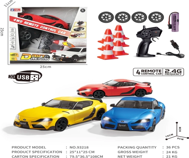 Gelbes Drift-Auto SPEED mit Zubehör