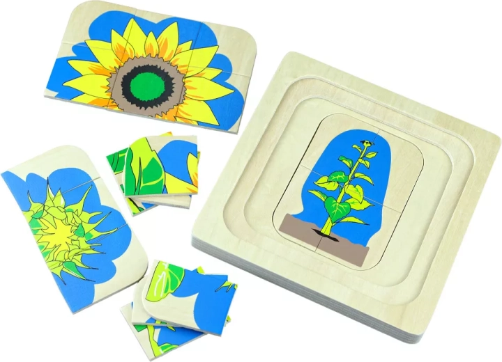 Mehrschichtiges Holzpuzzle Lebenszyklus einer Blume