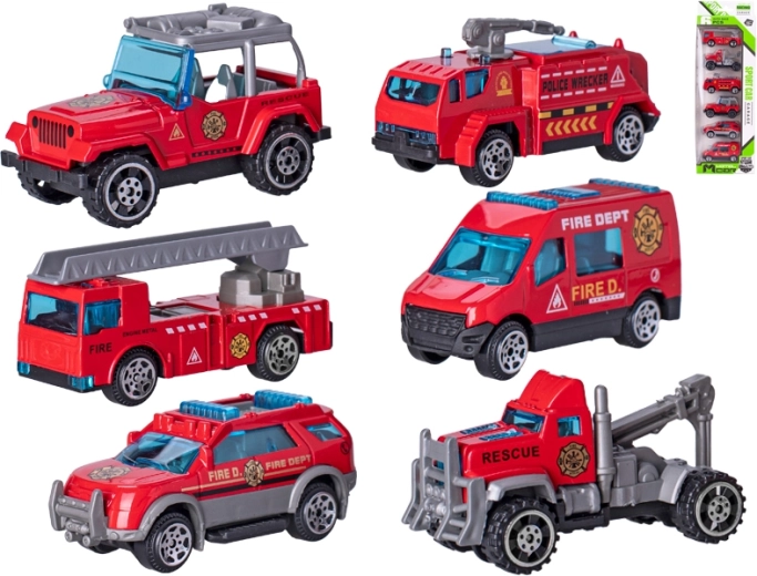 Set aus Metall-Feuerwehrspielzeugautos 7 cm, 6 Stk.