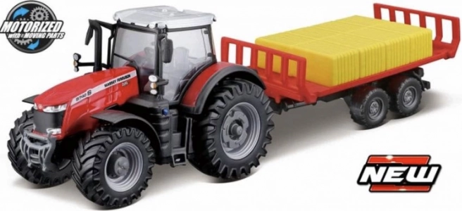Bburago 10 cm Bauernhof-Traktor Massey Ferguson 8740S mit Anhänger für Ballen