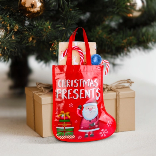 Weihnachtliche Geschenktasche in Form eines Nikolausstiefels, 33 cm, rot