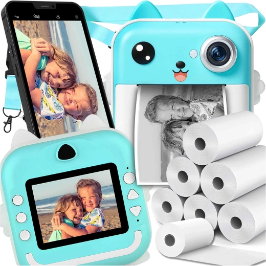 Kinderkamera mit sofortigem Thermodruck und 6 Papierrollen – blau