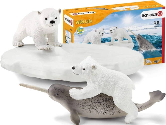 Schleich Wild Life Polares Spielset mit Eisbärenbabys und Narwal