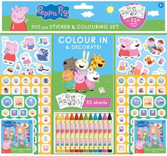 Sticker-Set mit Malbuch und Wachsmalstiften Peppa Wutz (500 Stk.)