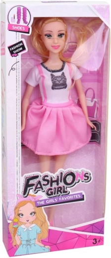 Fashion-Puppe 29 cm in rosa Sommerkleidern mit Kätzchen