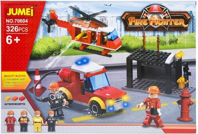 Jumei-Bauset Feuerwehr 326 Teile (Feuerwehrauto und Hubschrauber) – 1 Stück