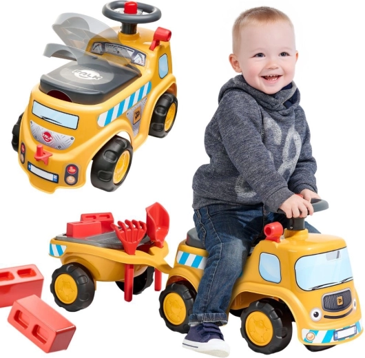 Laufrad Baufahrzeug-Kipper JCB mit Anhänger und Zubehör FALK