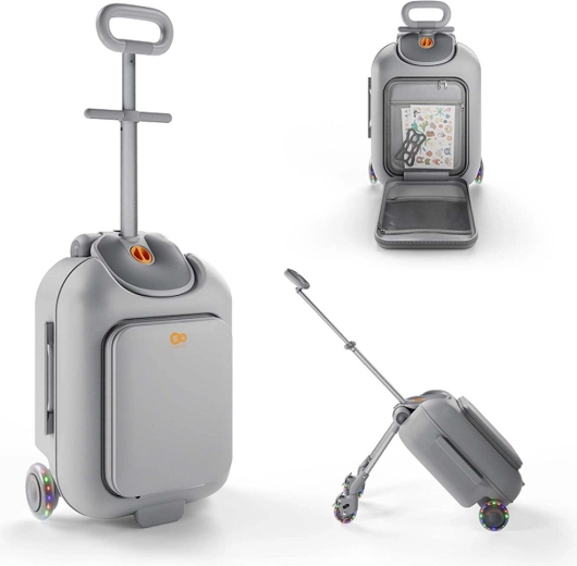 Kinderkraft Cabby grauer Kinder-Reisekoffer mit Sitz 2in1
