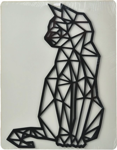 Wanddekoration Katze – geometrische Silhouette, schwarz, Holz 24 × 36 cm