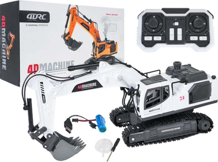 R/C Kettenbagger mit Fernsteuerung mit Rauch, Licht und Sound, weiß