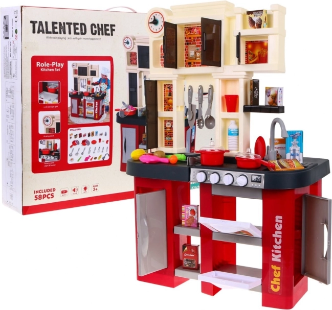 Interaktive Kinderküche mit Wasserhahn, Lichtern und Geräuschen, 58 Teile