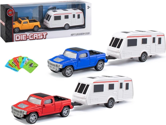 Metall-Pick-up mit Wohnwagen – Fahrzeug-Set