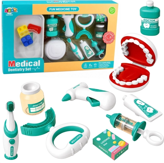 Kinder-Zahnarztset mit Vibrationszahnbürste, 15-teilig, blau