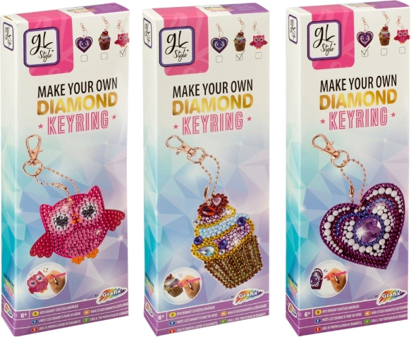 Erstellen Sie Ihren eigenen Schlüsselanhänger mit Diamantsteinen - Eule, Eiscreme und Herz