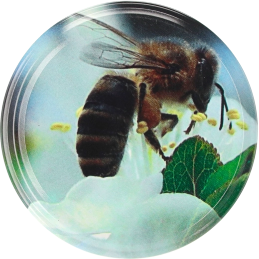 Set aus Metalldeckeln 82 mm mit Bienenmotiv auf Blüte, 10 Stück