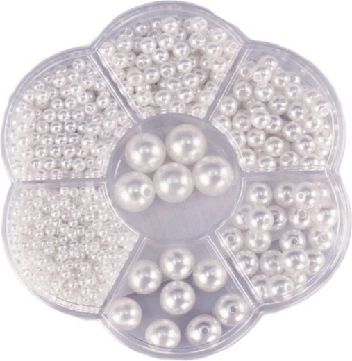 Auffädelperlen metallisch weiß im Box-Set 1150 Stk. (3–12 mm)