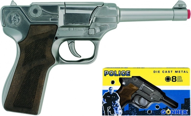 Polizeipistole silbern, Metall, 8 Schuss