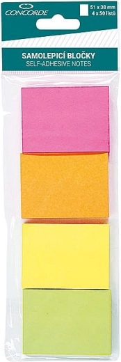 Haftnotizzettel neon 51 × 38 mm, 4 × 50 Blatt