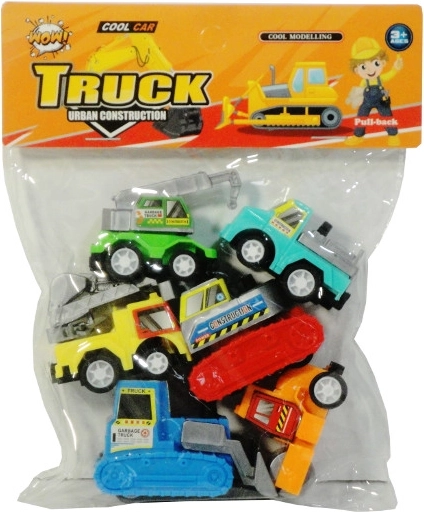 Baufahrzeuge mit Aufziehmotor, 6 Stk.