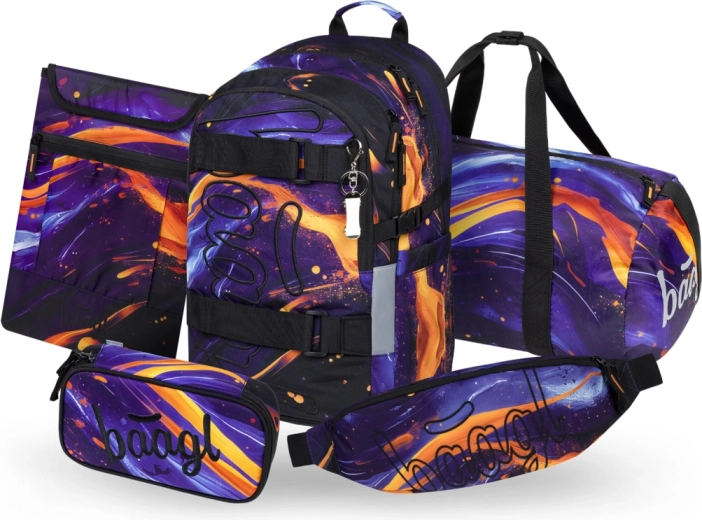 Baagl Schulset Skate Vibe – Rucksack, Federmäppchen, Sporttasche, Bauchtasche und Laptop-Hülle (GRS)