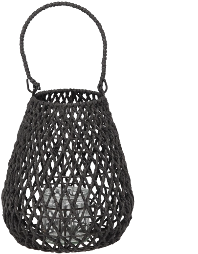 Geflochtener schwarzer Lampion 20 × 25 cm mit Glaseinsatz