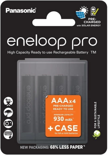 Wiederaufladbare Batterien AAA PANASONIC Eneloop Pro + Aufbewahrungsbox, 4 Stk.