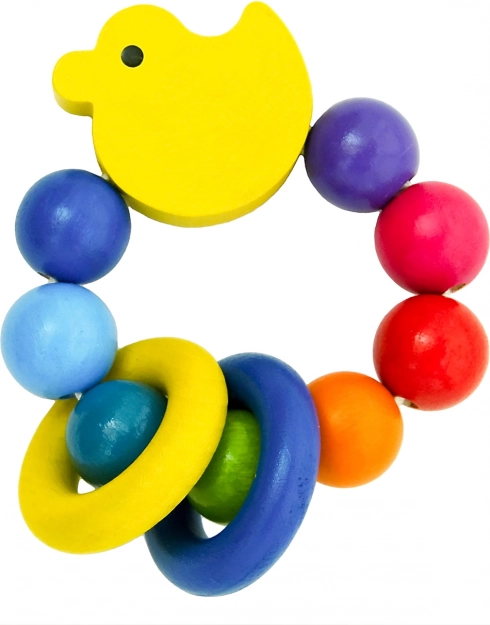 Detoa Entchen mit Ringen – hölzernes Rasselspielzeug für Babys
