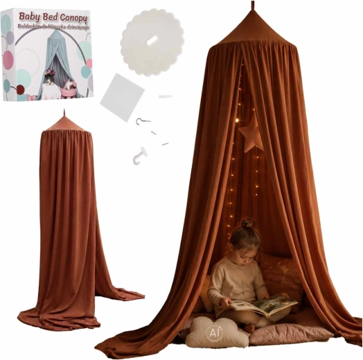 Boho-Kinder-Baldachin fürs Bett, Dunkelrosa