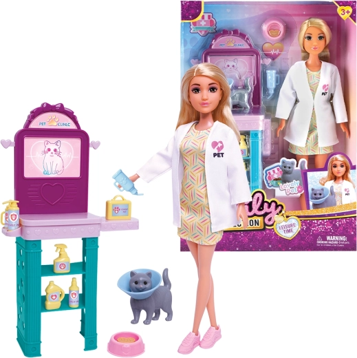 Puppe Tierärztin mit Kätzchen