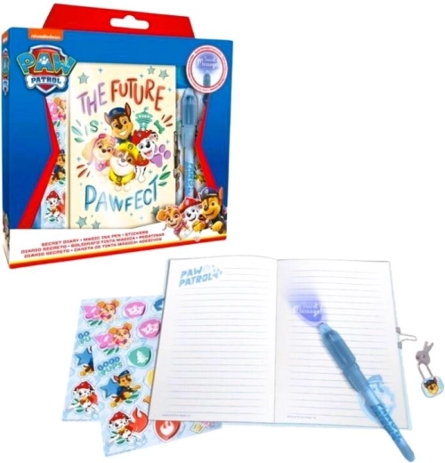 Geschenkset mit Geheimstift, Notizbuch und Aufklebern – Paw Patrol