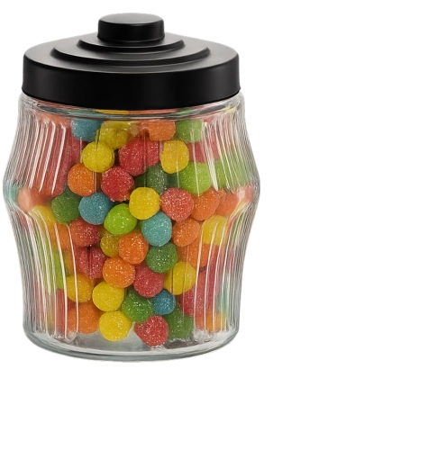 Glas 2 l rund mit Streifen und Metalldeckel