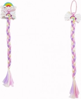 Haarschmuck mit Schleife und buntem Zopf mit Pailletten